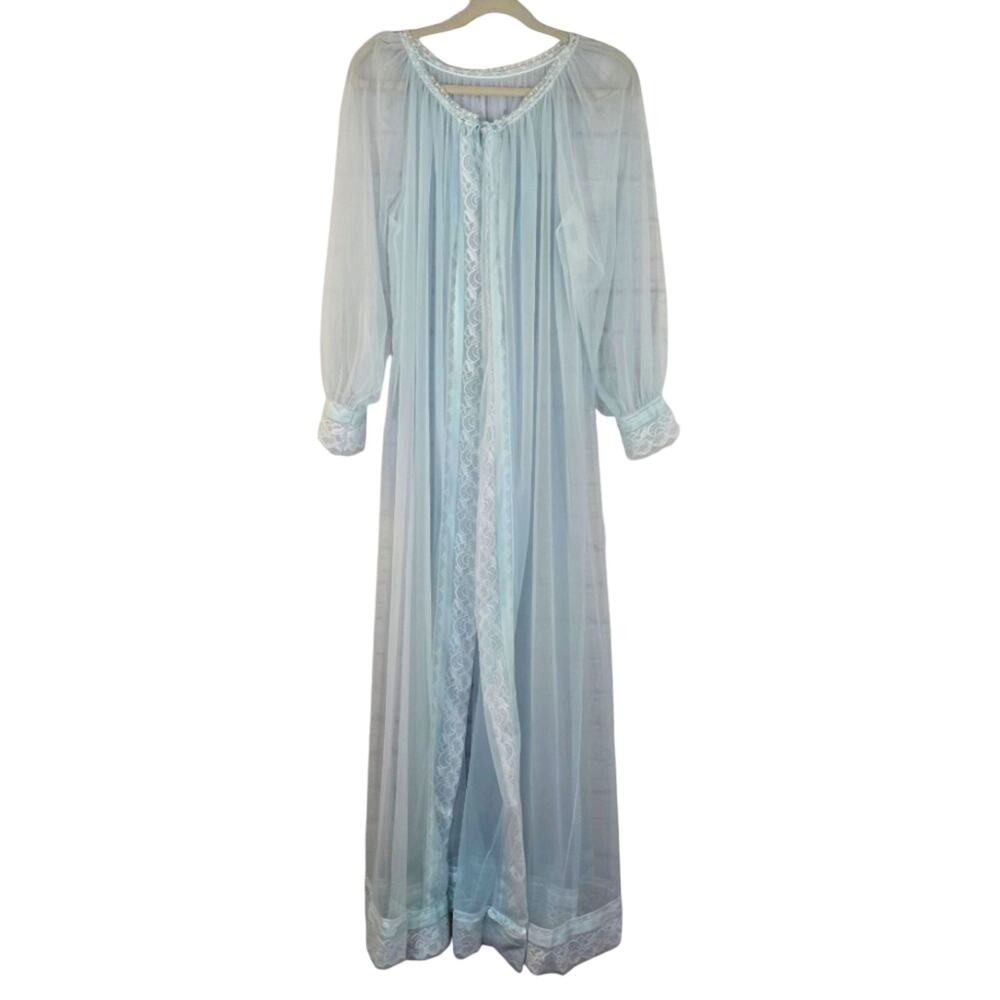 W Miss Elaine Sheer Lace Blue Nightgown Robe Vintage Deadstock NWT Women Size L
